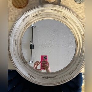 Threshold Distressed 15” White Round Rustic Wall Mirror